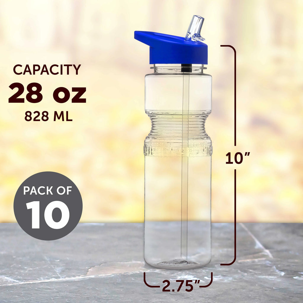28 oz Sports Bottles with Straw Set of 10 Blue G2548