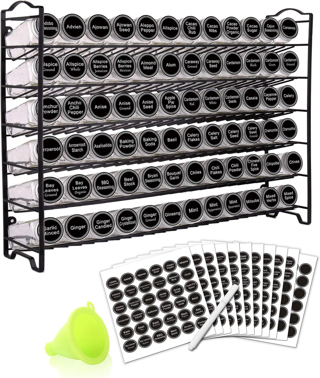 72 Empty Square Spice Jars Spice Rack Organizer with Labels and Funnel L396442