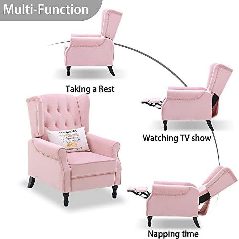 Pink Velvet Push Back Recliner Wingback Accent Chair A267