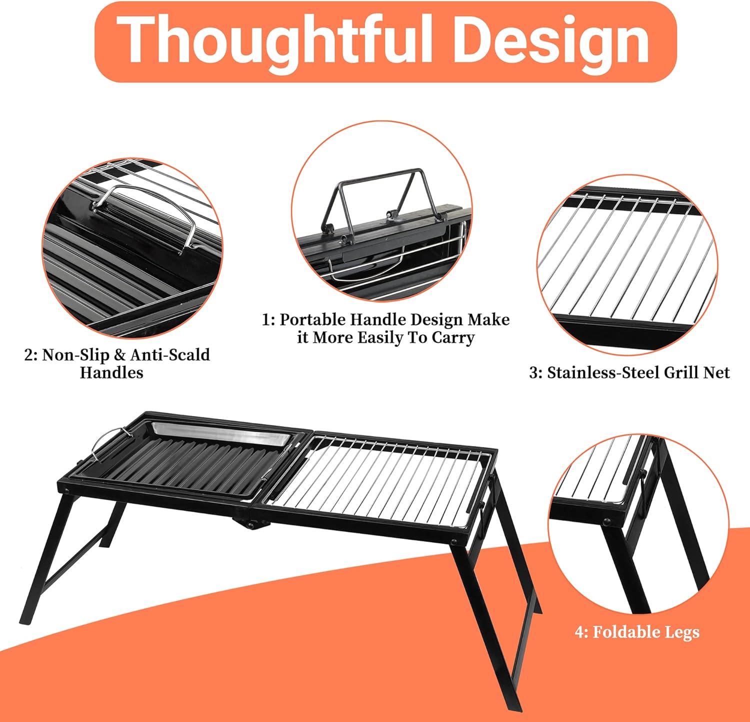 Stainless Steel Folding Campfire Grill Grate and Griddle with Collapsible Legs S76902