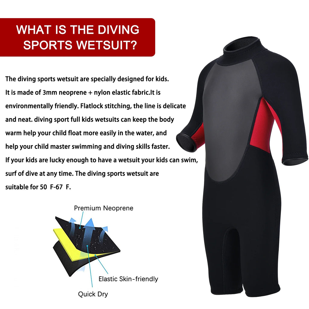 Kids 3mm Neoprene Shorty Wet Suit Back Zip R1684