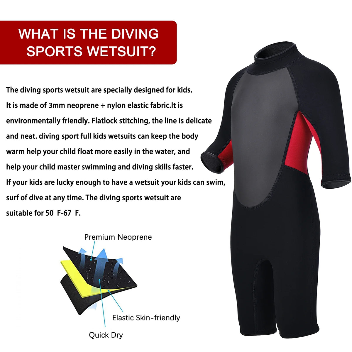 Kids 3mm Neoprene Shorty Wet Suit Back Zip R1684