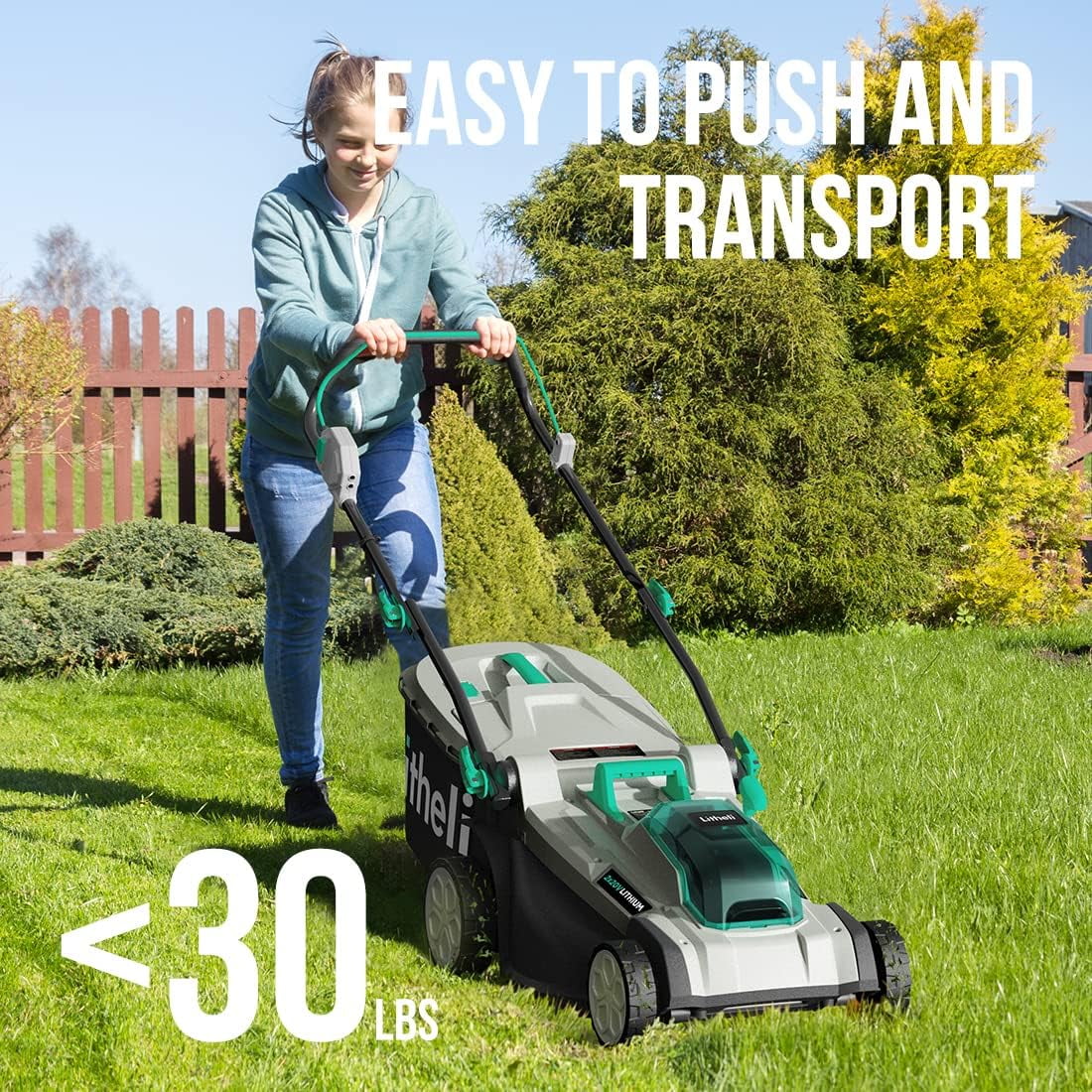 17" Cordless Lawn Mower with Brushless Motor, 2*4.0Ah Battery & Charger D329