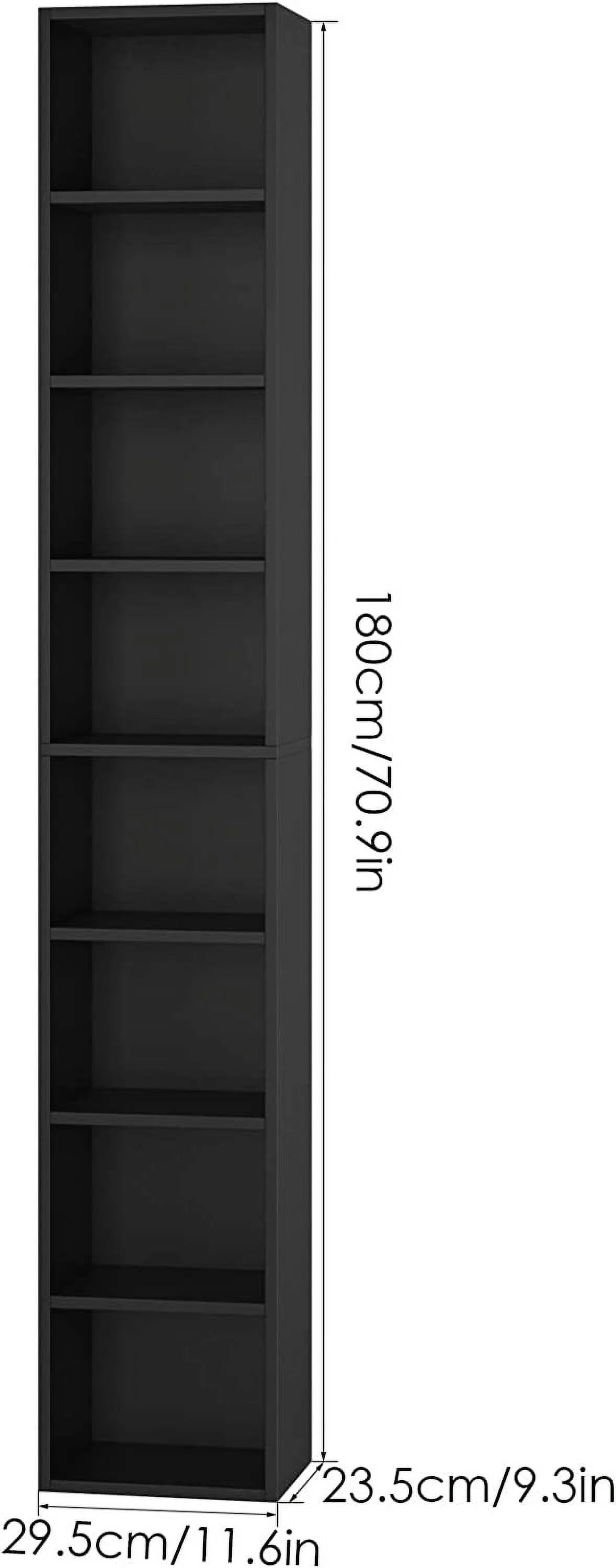 8-Tier Tall Narrow Media Storage Cabinet with Adjustable Shelves, Black O944