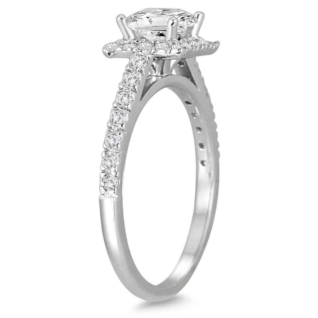 14K White Gold Princess Cut Diamond Halo Engagement Ring V221