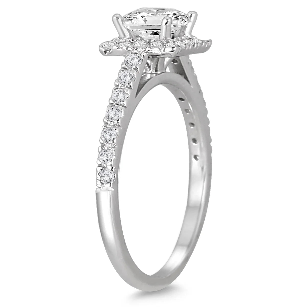 14K White Gold Princess Cut Diamond Halo Engagement Ring V221