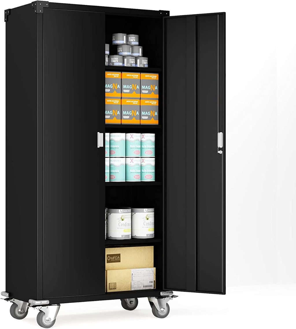 Metal Rolling Storage Cabinet with Wheels, 72'' Utility Storage Files Cabinet with Height Adjustable Shelves, Steel Tall Cabinet V63773