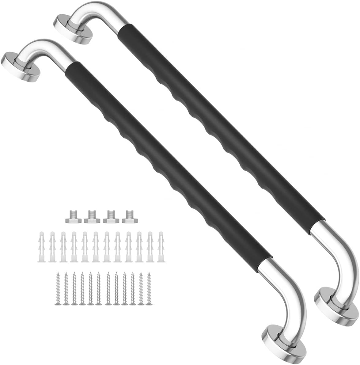 2 Pack 24 Inch Black Stainless Steel Bath Grab Bar with Anti Slip Rubber Grip A250