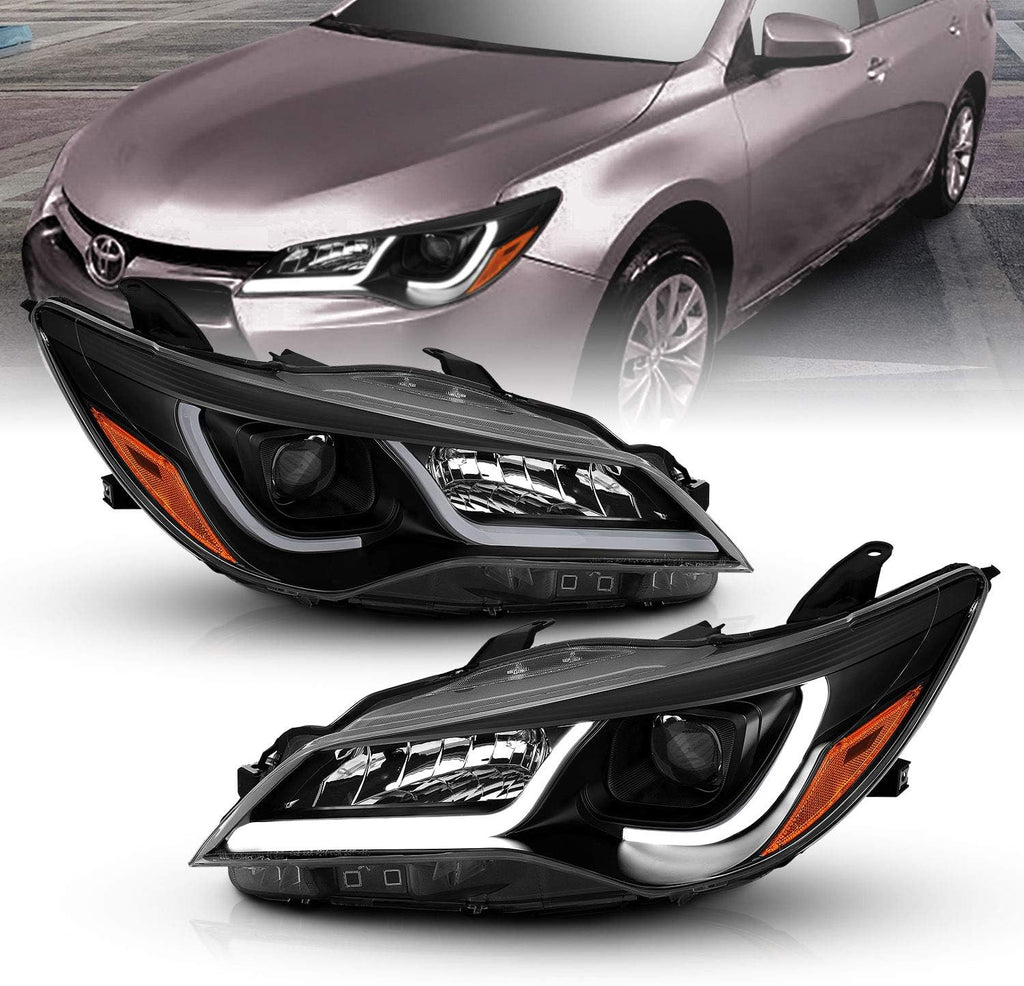 Black LED Tube Projector Headlights Assembly Pair G311304