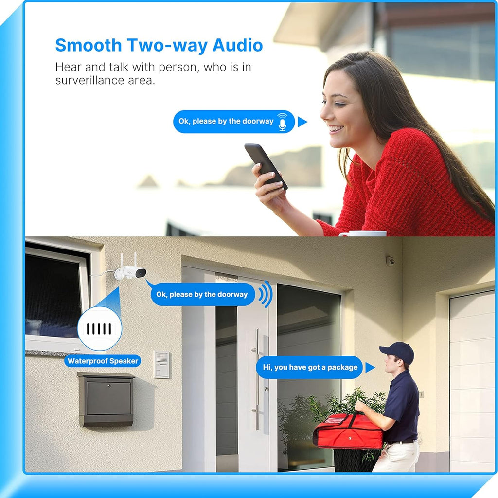 8CH 2K Wireless Security Camera System, 4pcs 180° View Cameras, 1TB Hard Drive W4250