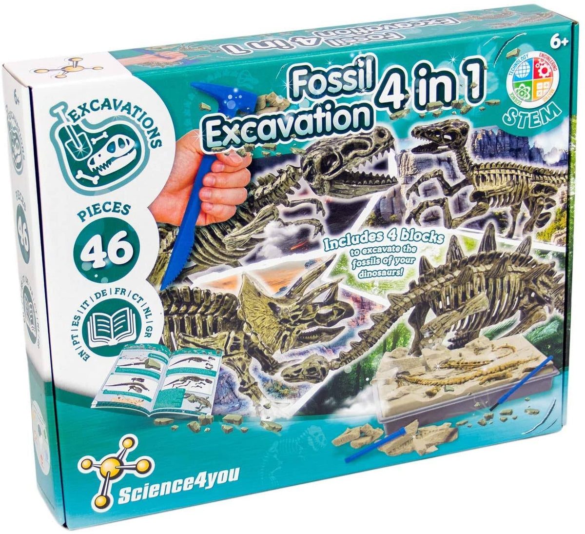 Fossil Excavation 4 in 1 Fossil Digging Kit, 46 Pieces D471344