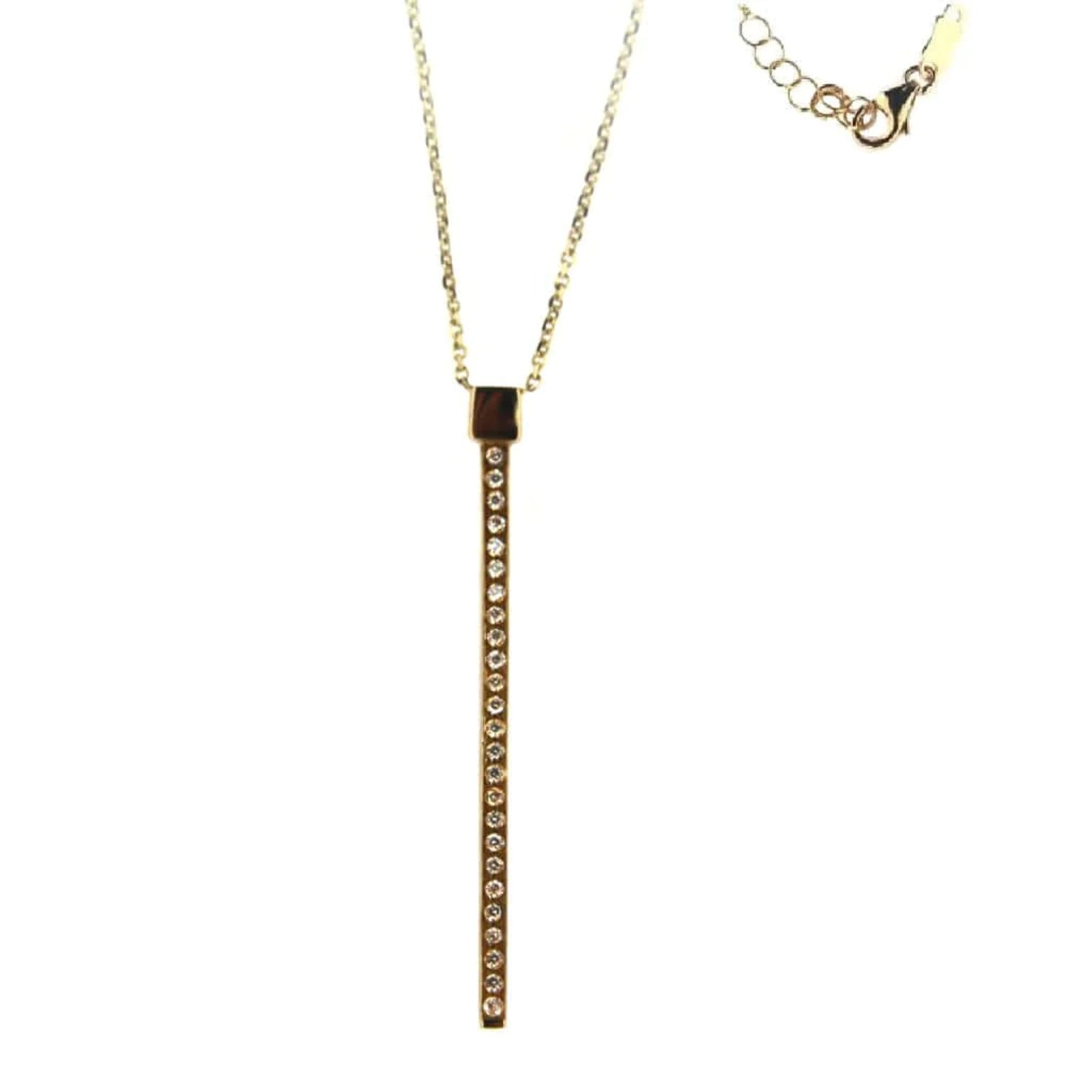 18K Solid Yellow Gold Swarovski Bar Necklace W71190