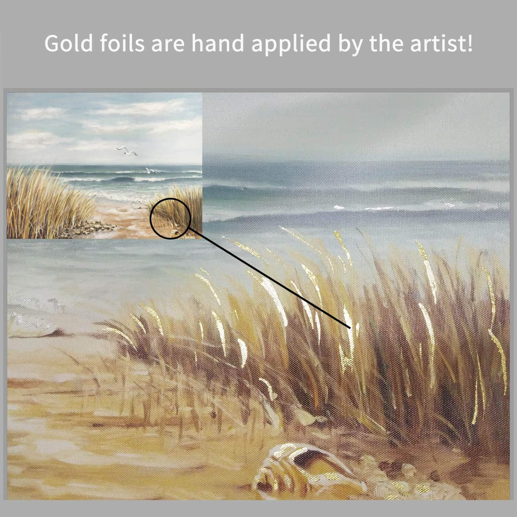 Abstract Beach Painting Wall Art Seashore Artwork Hand Painted Coastal Picture on Canvas B217974