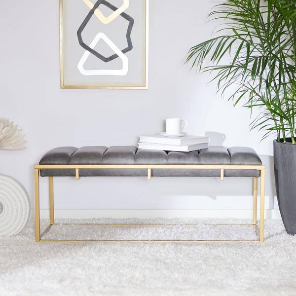 Brown Channel Tufted Bench V9455