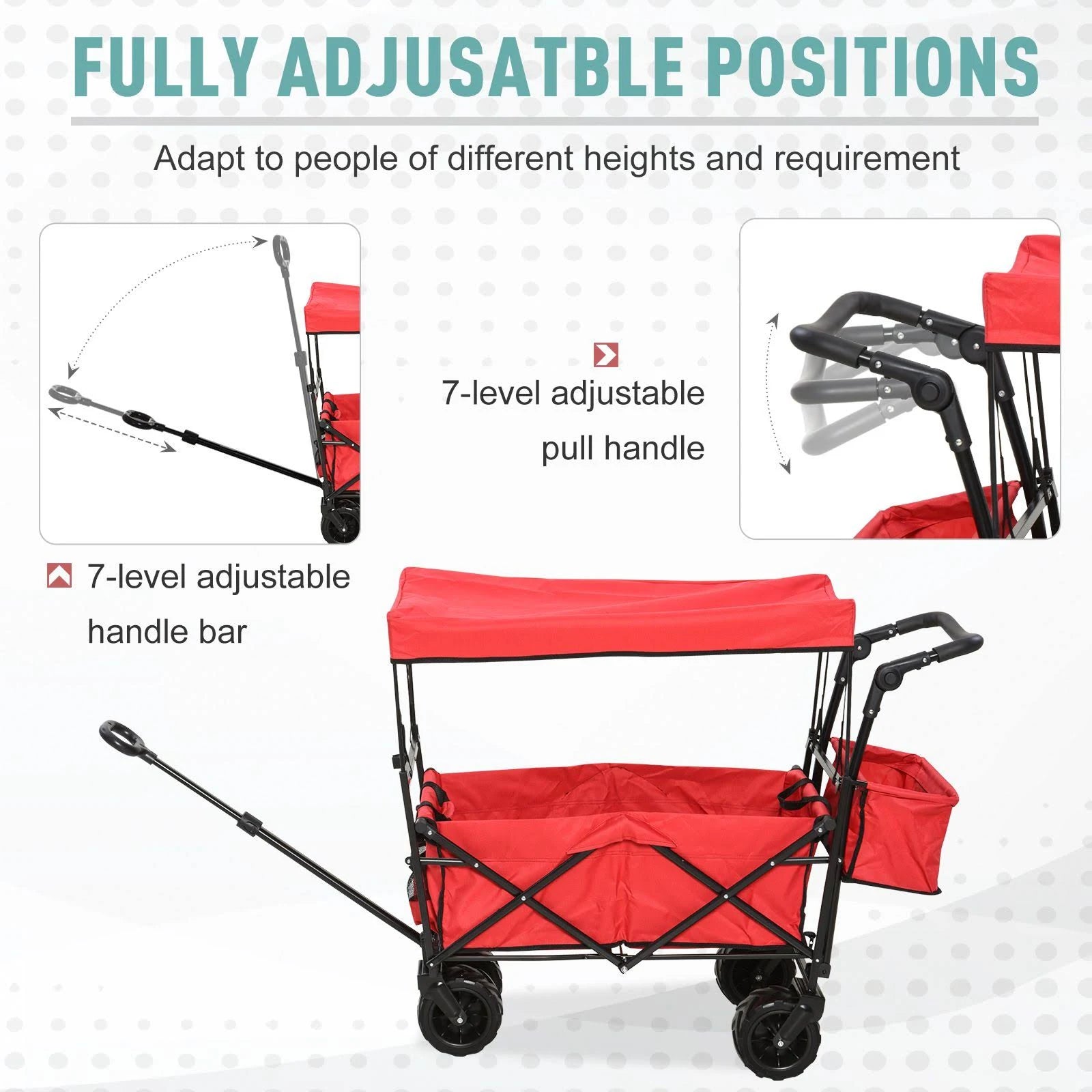 Red Collapsible Utility Beach Wagon Cart with Canopy J495