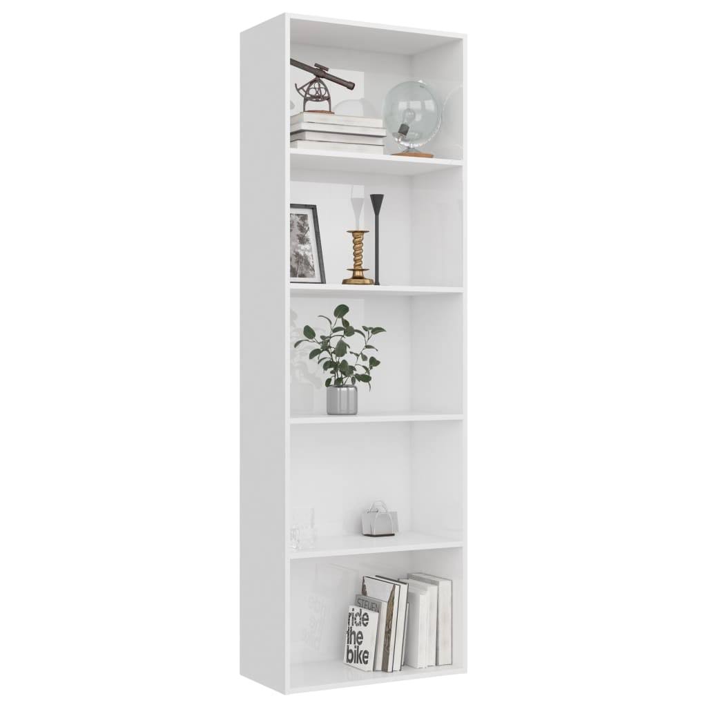 5-Tier High Gloss White Chipboard Book Cabinet M6425