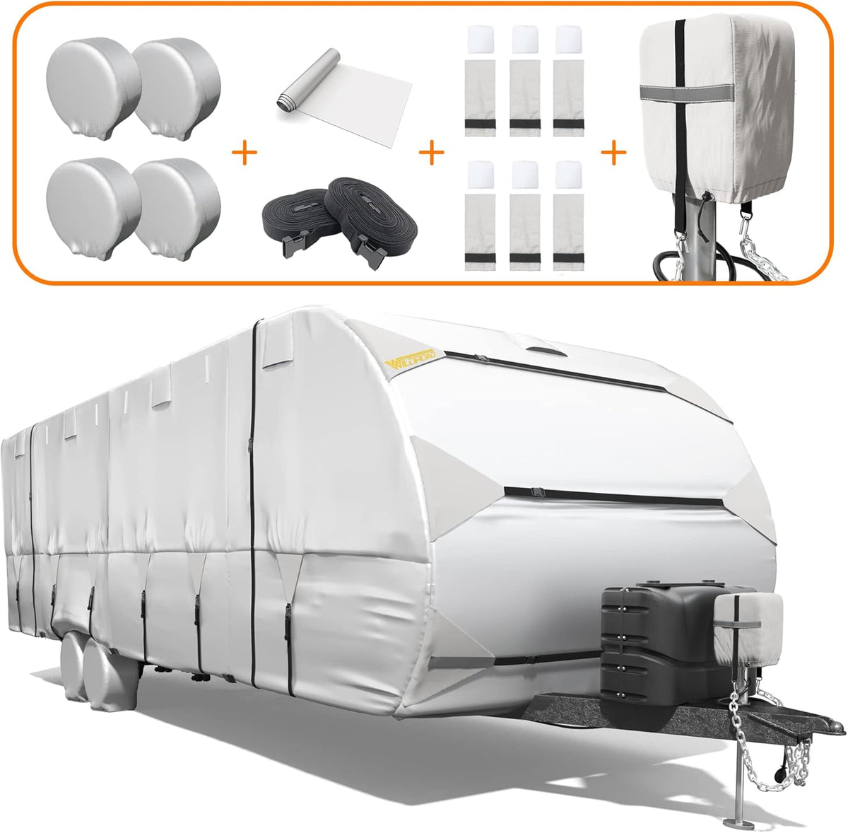 RV Trailer Cover 300D Waterproof Windproof Anti-UV for 24'-27' RV with Jack Cover U478225