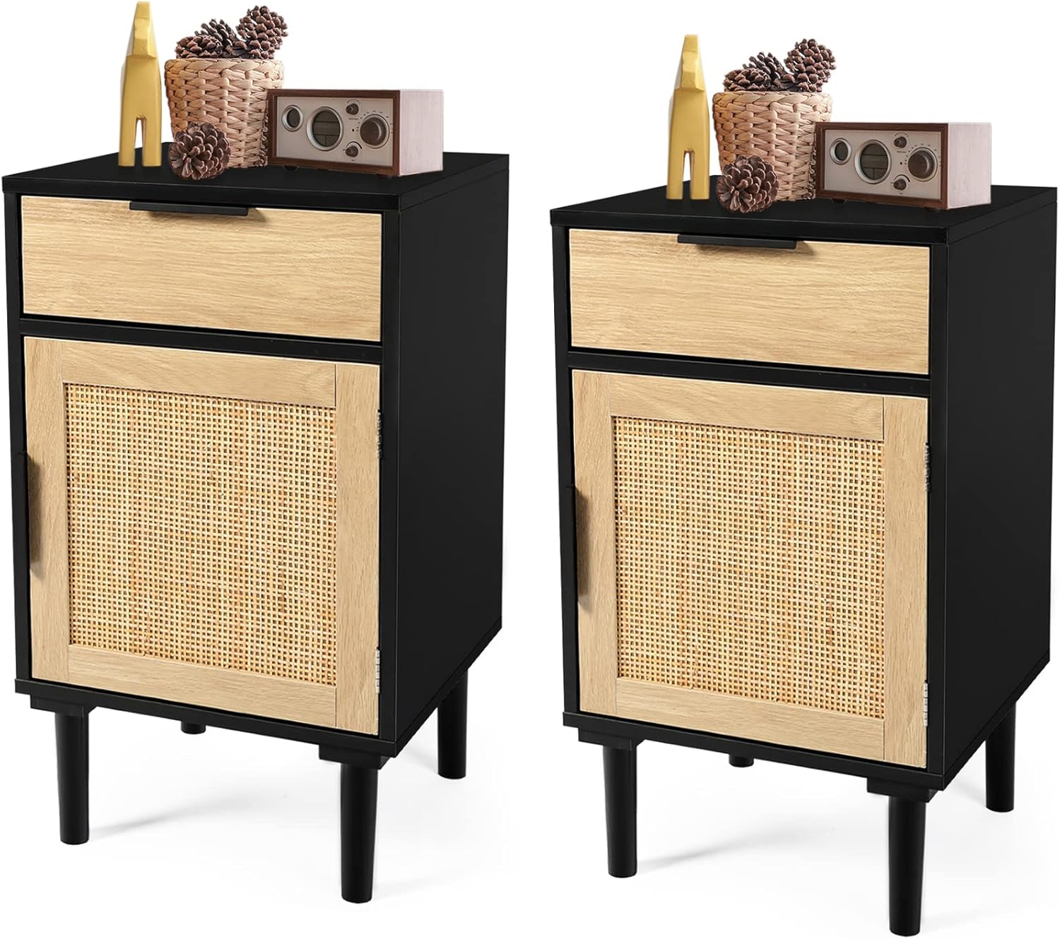 Set of 2 Wooden Nightstands with Drawer and Shelf V5271