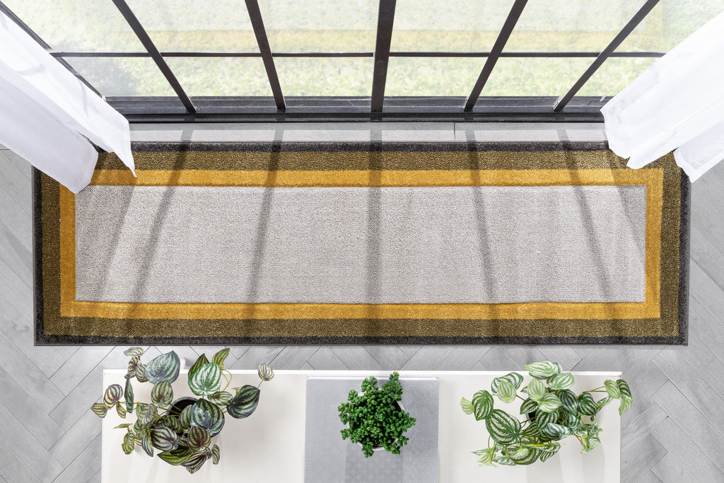 Yellow Solid Border Geometric Runner Rug 2x7 B45389