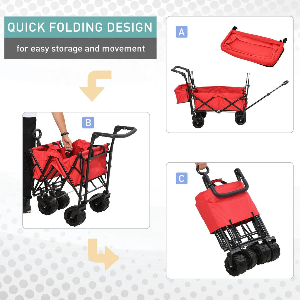 Red Collapsible Utility Beach Wagon Cart with Canopy J495