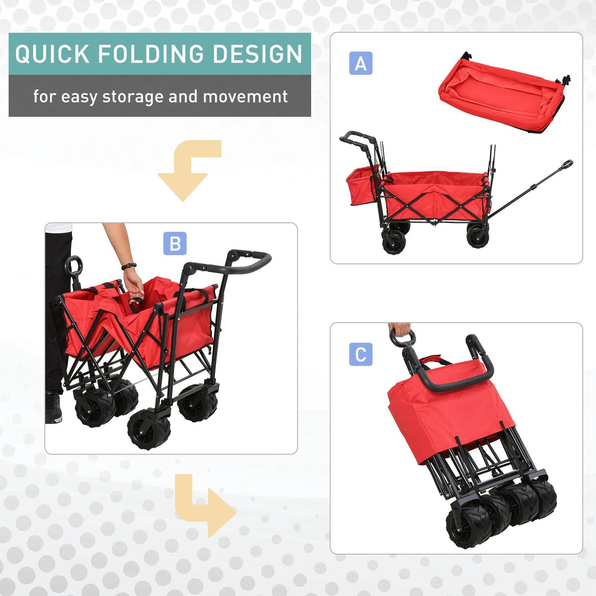 Red Collapsible Utility Beach Wagon Cart with Canopy J495