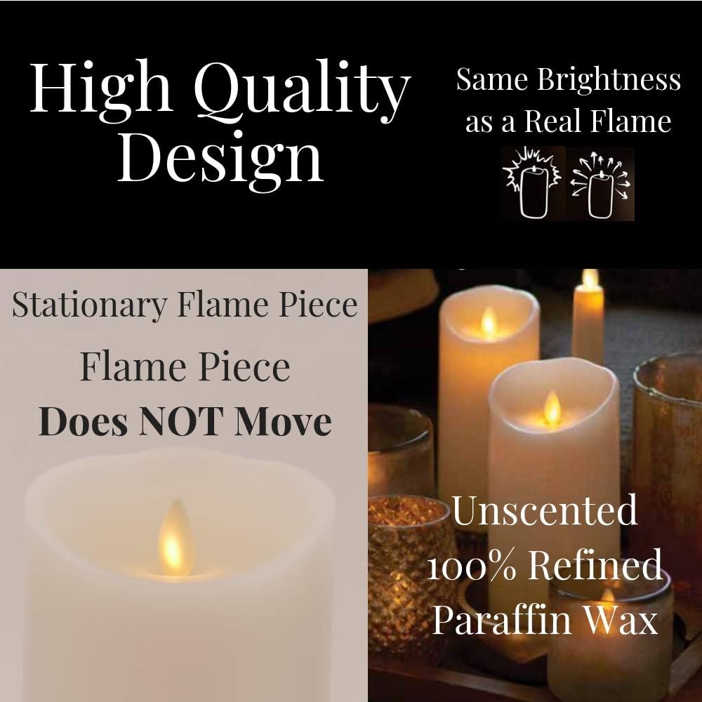 Ivory Pillar Candles with Remote, Set of 3, Flameless Battery Operated Flickering Light Source with Timer L143101