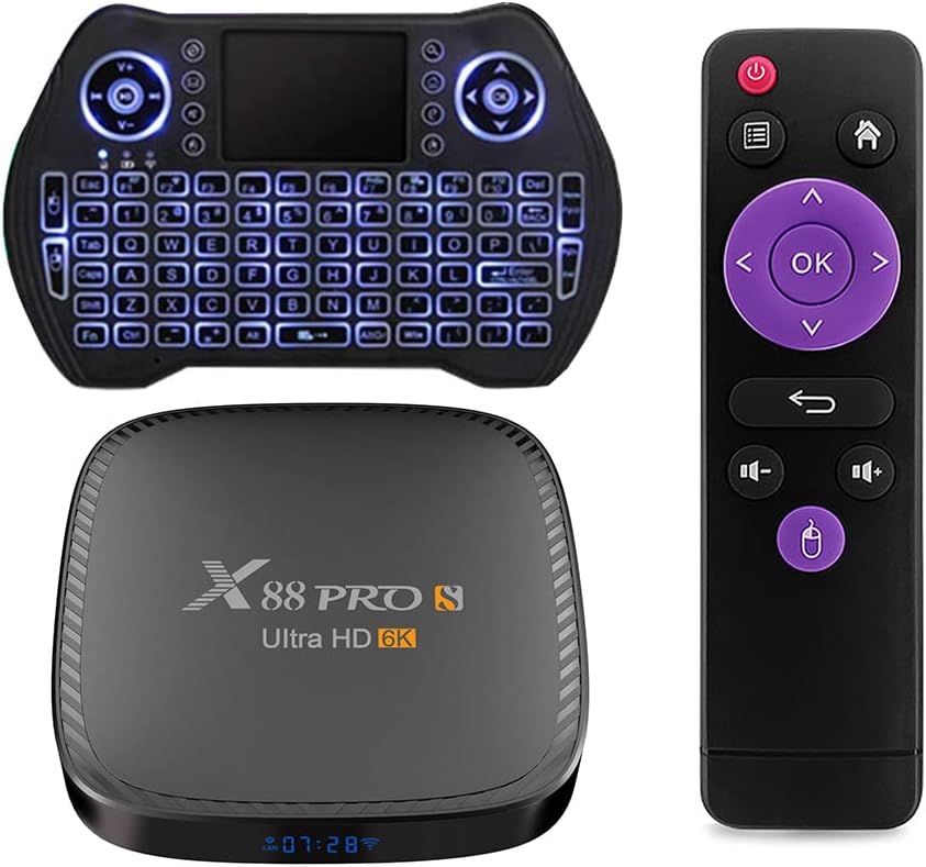 Smart TV Box with Mini Wireless Backlit Keyboard, 4G RAM 64G ROM, USB 3.0, Ultra HD 6K, HDR 10+, Dual Band WiFi, BT4.2, Android 11.0, Pack of 2 C695149