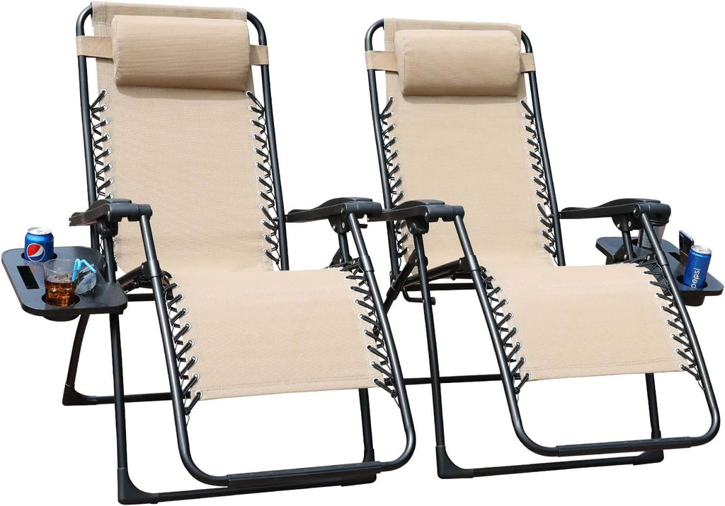 Beige Zero Gravity Folding Lounge Chair Set of 2 Y899761