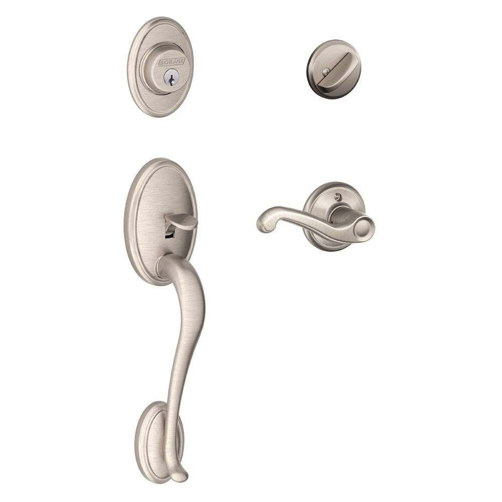 Satin Nickel Handleset with Deadbolt and Door Lever A715