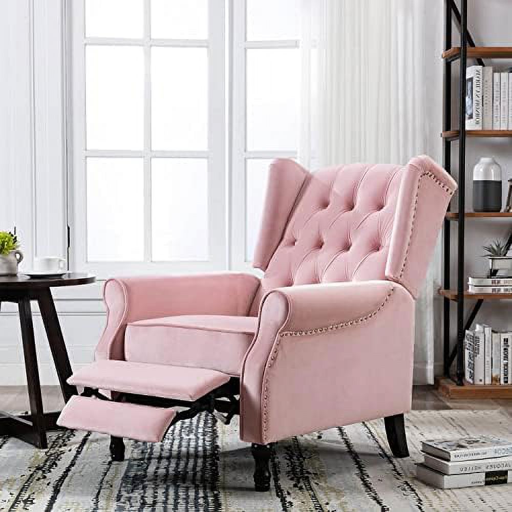 Pink Velvet Push Back Recliner Wingback Accent Chair A267