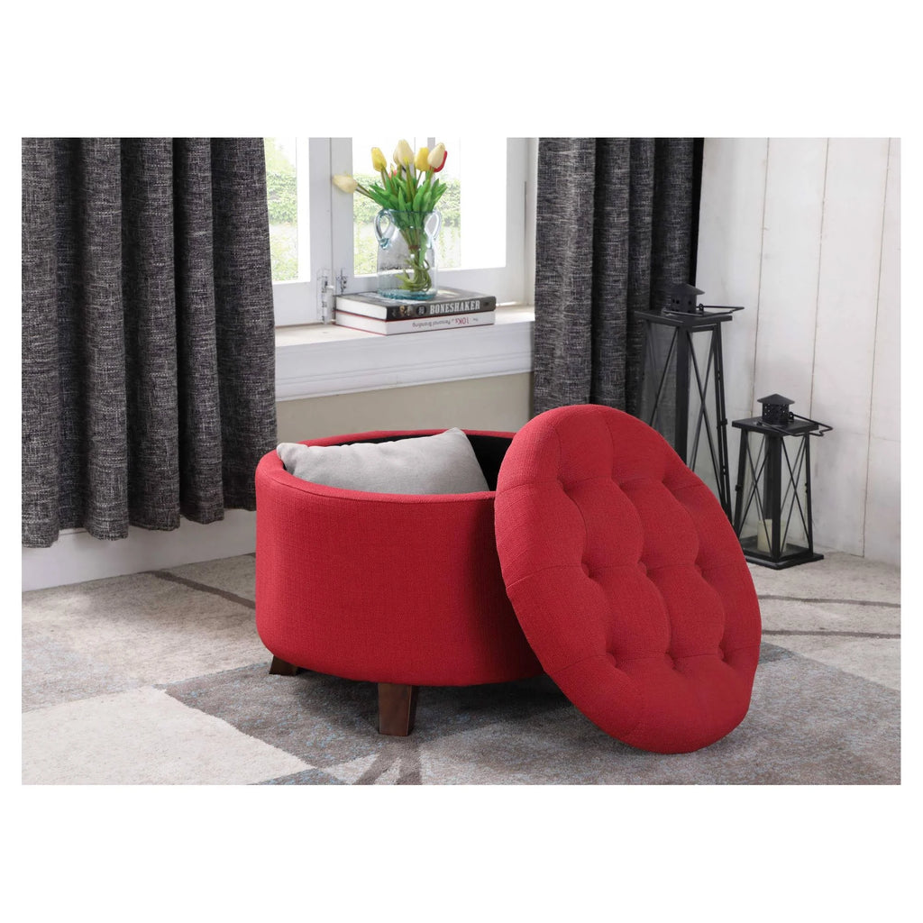 Red Tufted Storage Ottoman with Legs Z262418