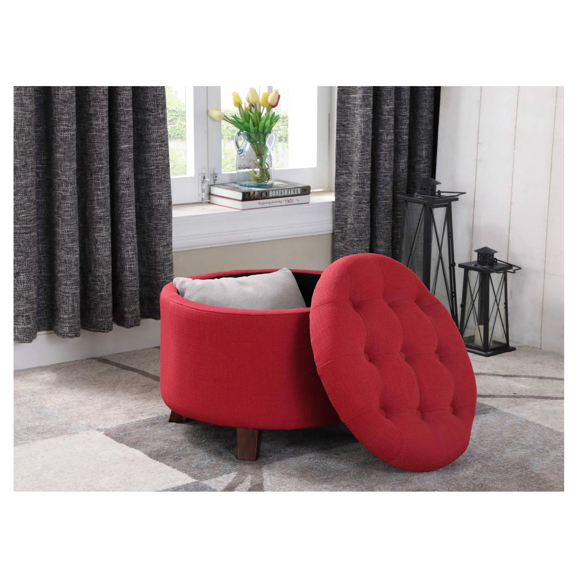 Red Tufted Storage Ottoman with Legs Z262418