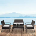 4-Piece Wicker Rattan Sectional Sofa Couch with Glass Coffee Table J567481