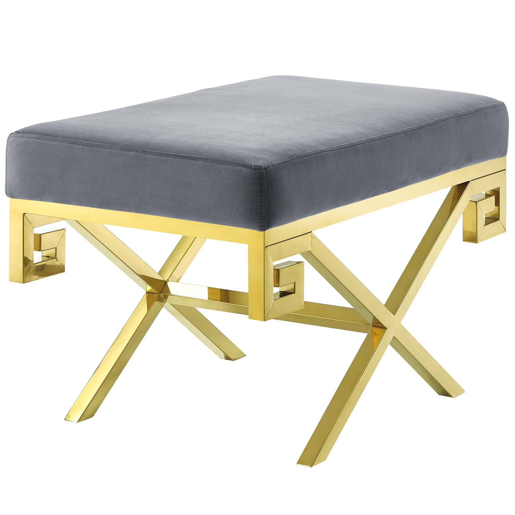 Gold Gray Velvet Accent Chair Bench L6829