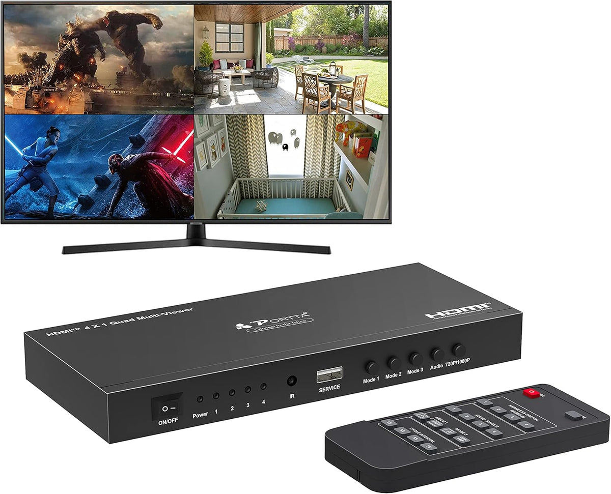 HDMI Quad Multi-Viewer Seamless Switcher 4 in 1 Out with Loop, Audio Extractor to Stereo, 4K H854819