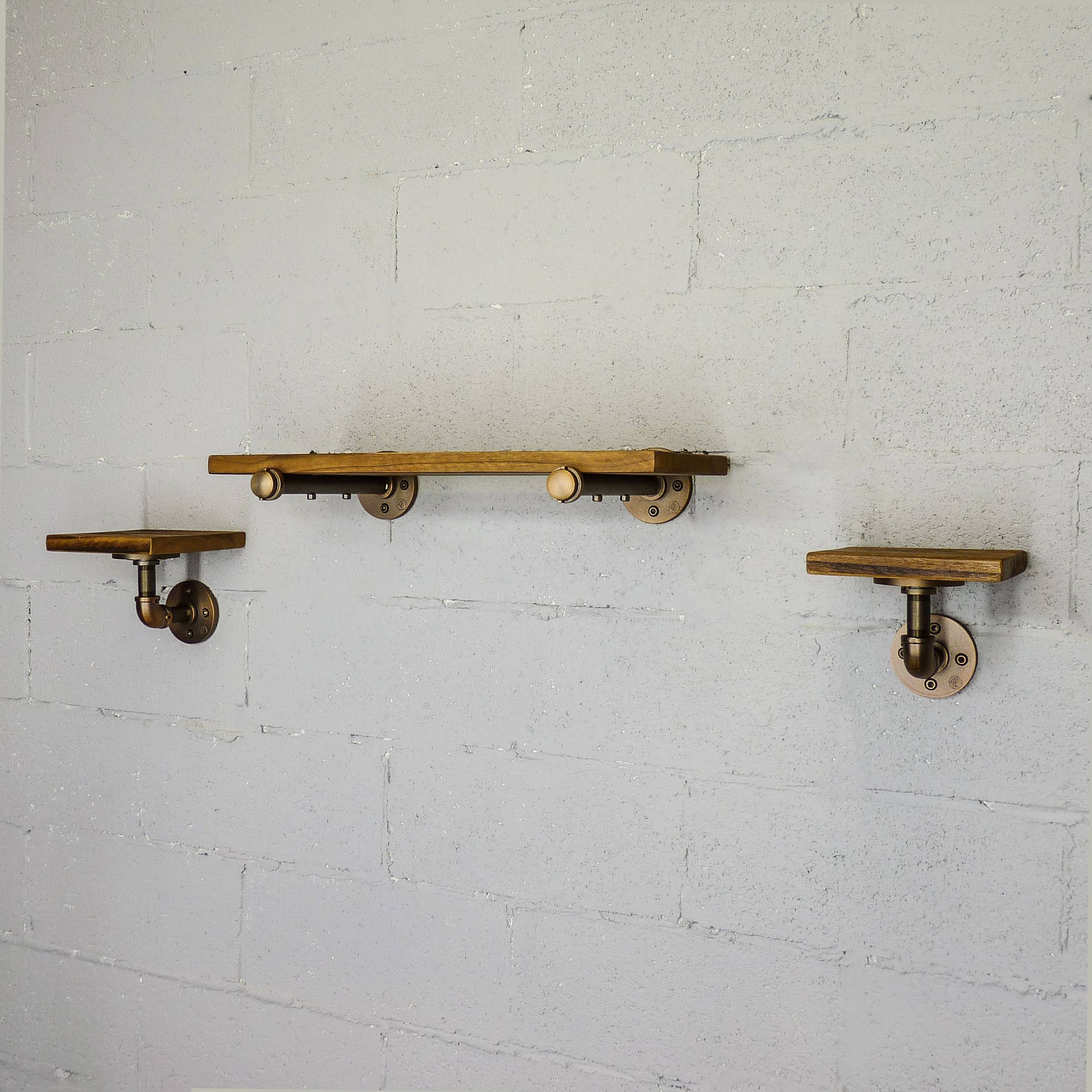 Bronze Metals & Brown Wood 3-Piece Wall Shelf W9510