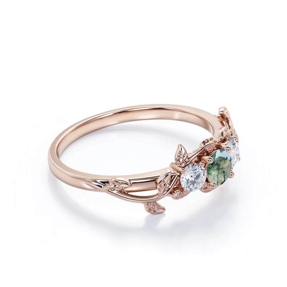 18K Rose Gold Plating over Silver Moss Green Agate Engagement Ring G49747