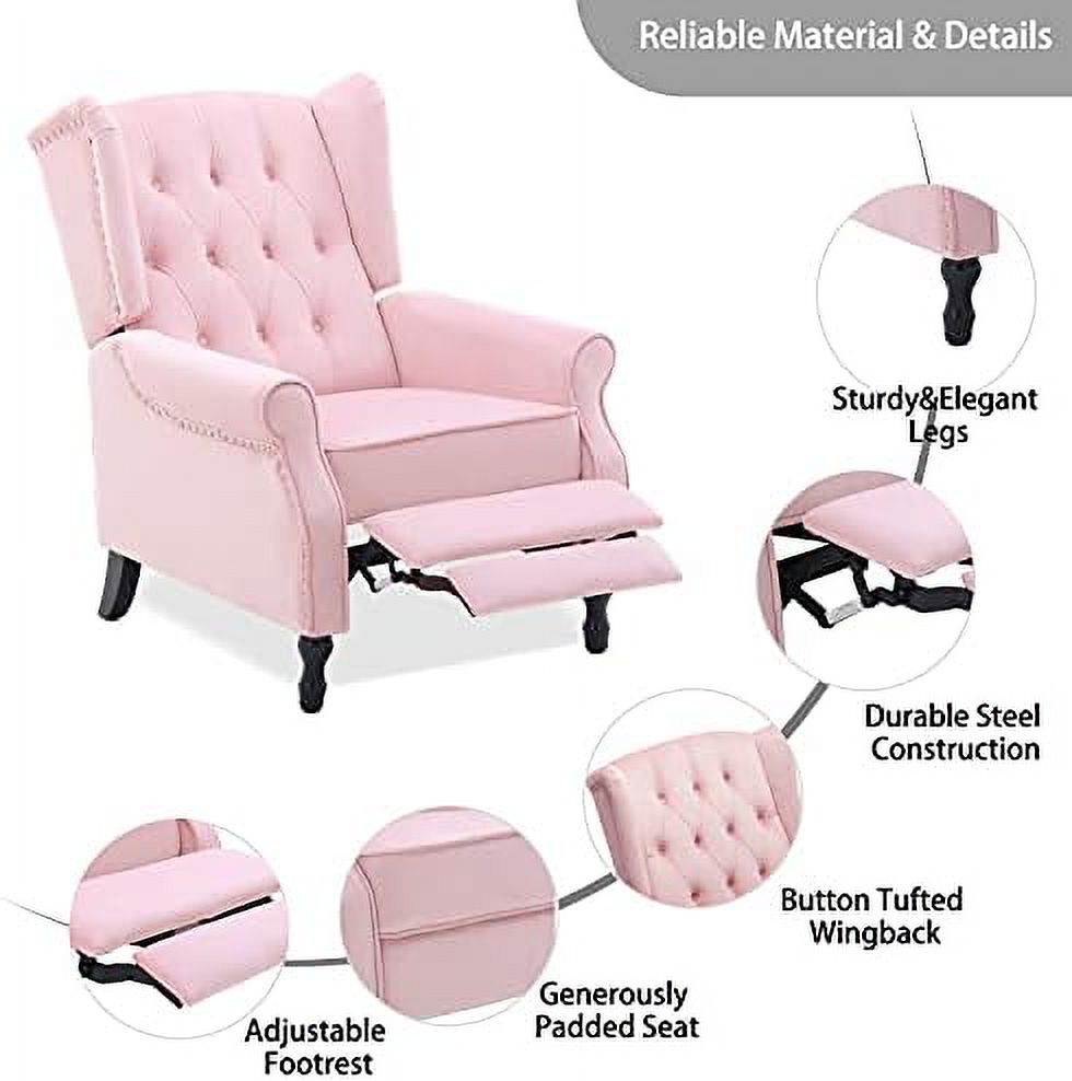 Pink Velvet Push Back Recliner Wingback Accent Chair A267