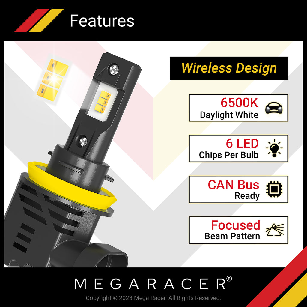 Wireless H11 H8 H9 H16 LED Headlight Bulbs 6500K Cool White 12V 50W Fog Light X27337