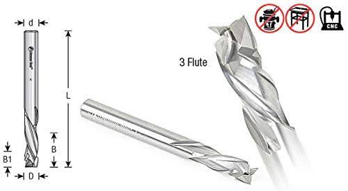 Solid Carbide Compression Spiral 3/8 Dia x 1 x 3/8 Shank x 3 inch Long CNC Router Bit E49113