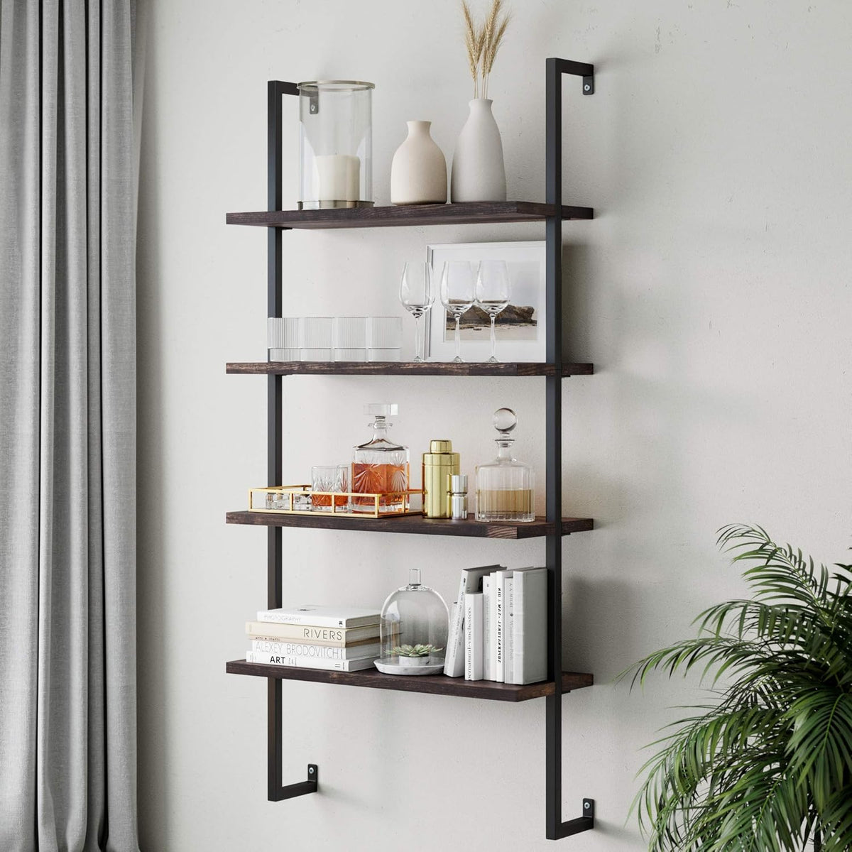 White 5-Shelf Bookcase with Metal Frame M232330
