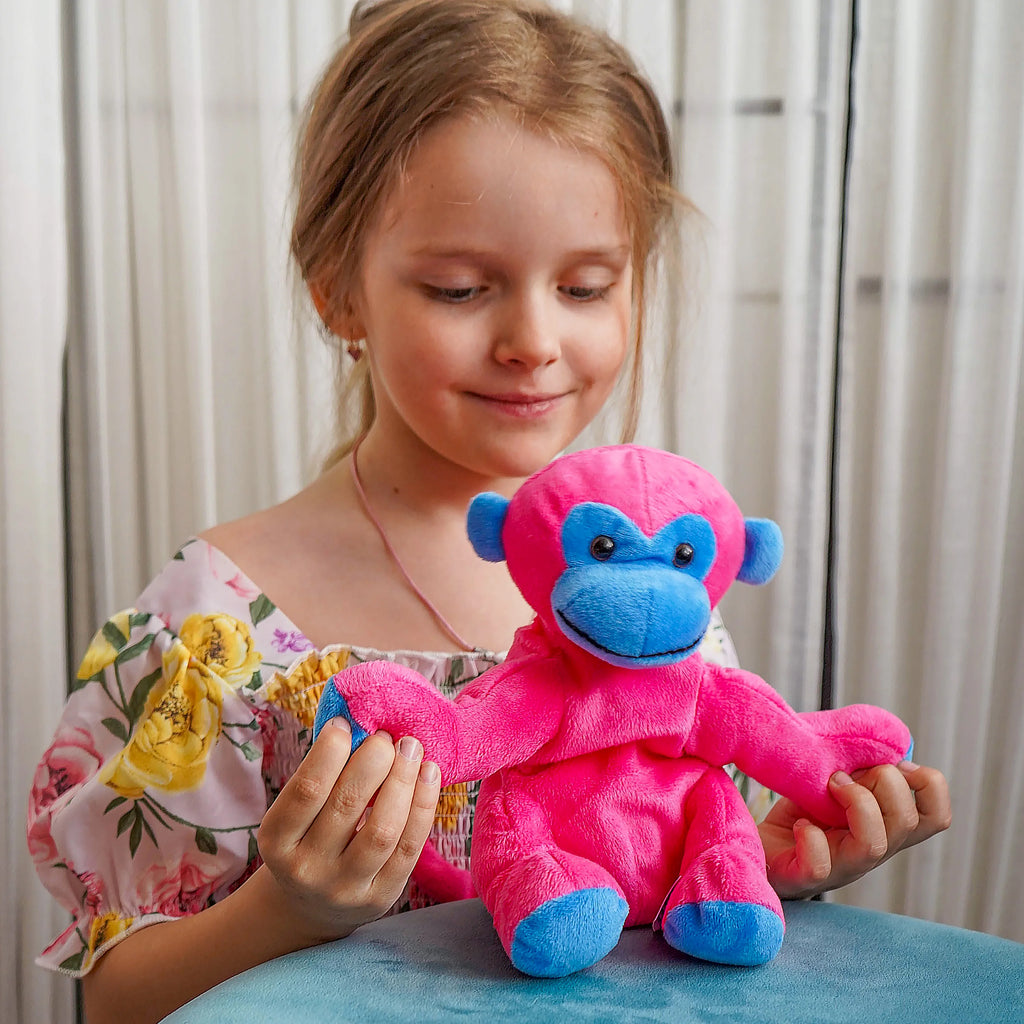 Pink and Blue Ape Monkey Stuffed Animal Plush Toy, 7.9 inches I34014