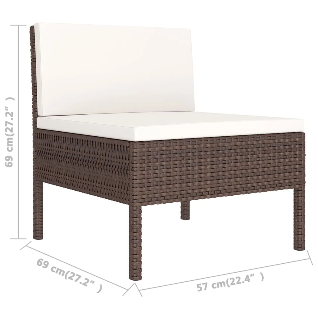 9 Piece Garden Conversation Set with Cushion and Footrest Brown Poly Rattan Sectional Outdoor Furniture Set B737375