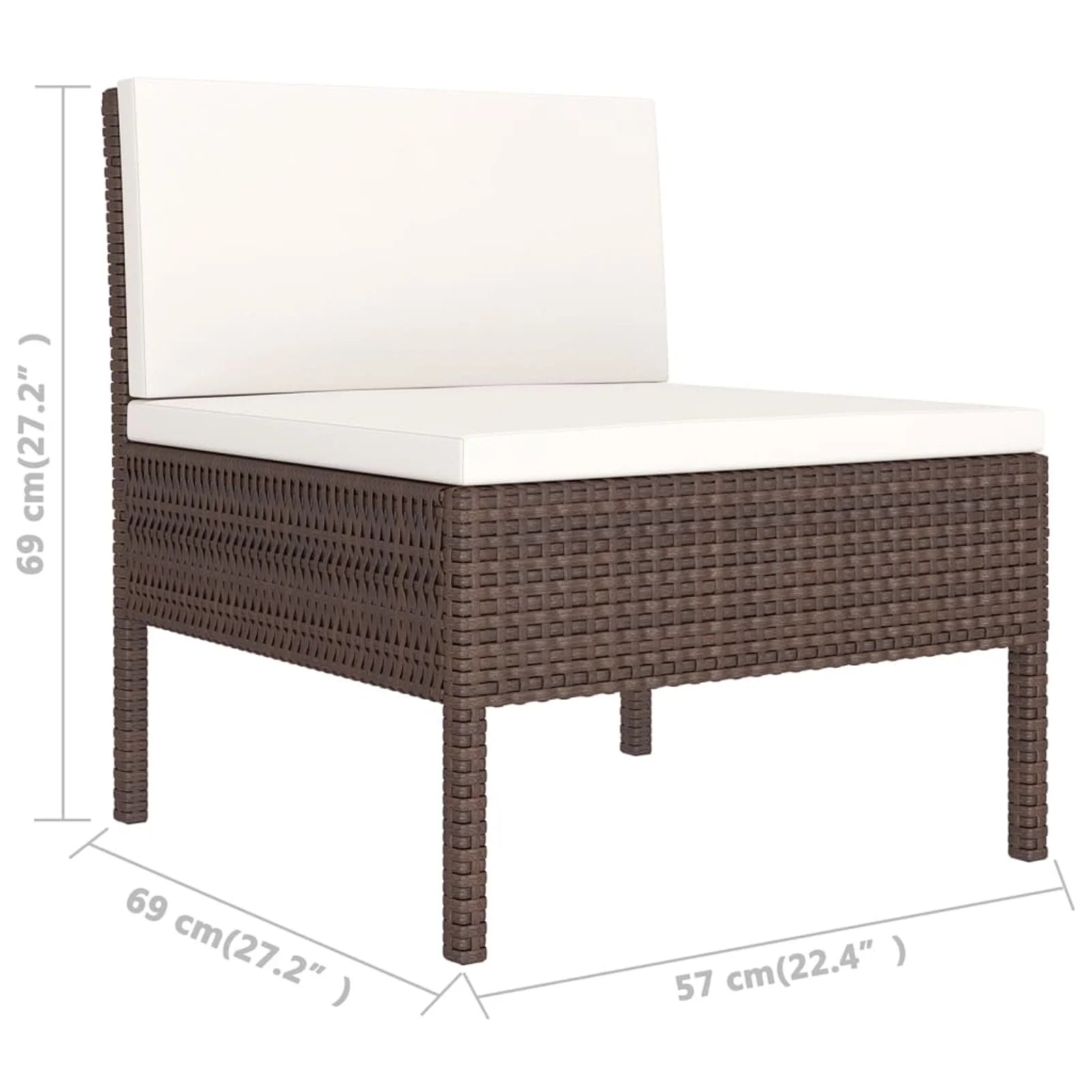 9 Piece Garden Conversation Set with Cushion and Footrest Brown Poly Rattan Sectional Outdoor Furniture Set B737375