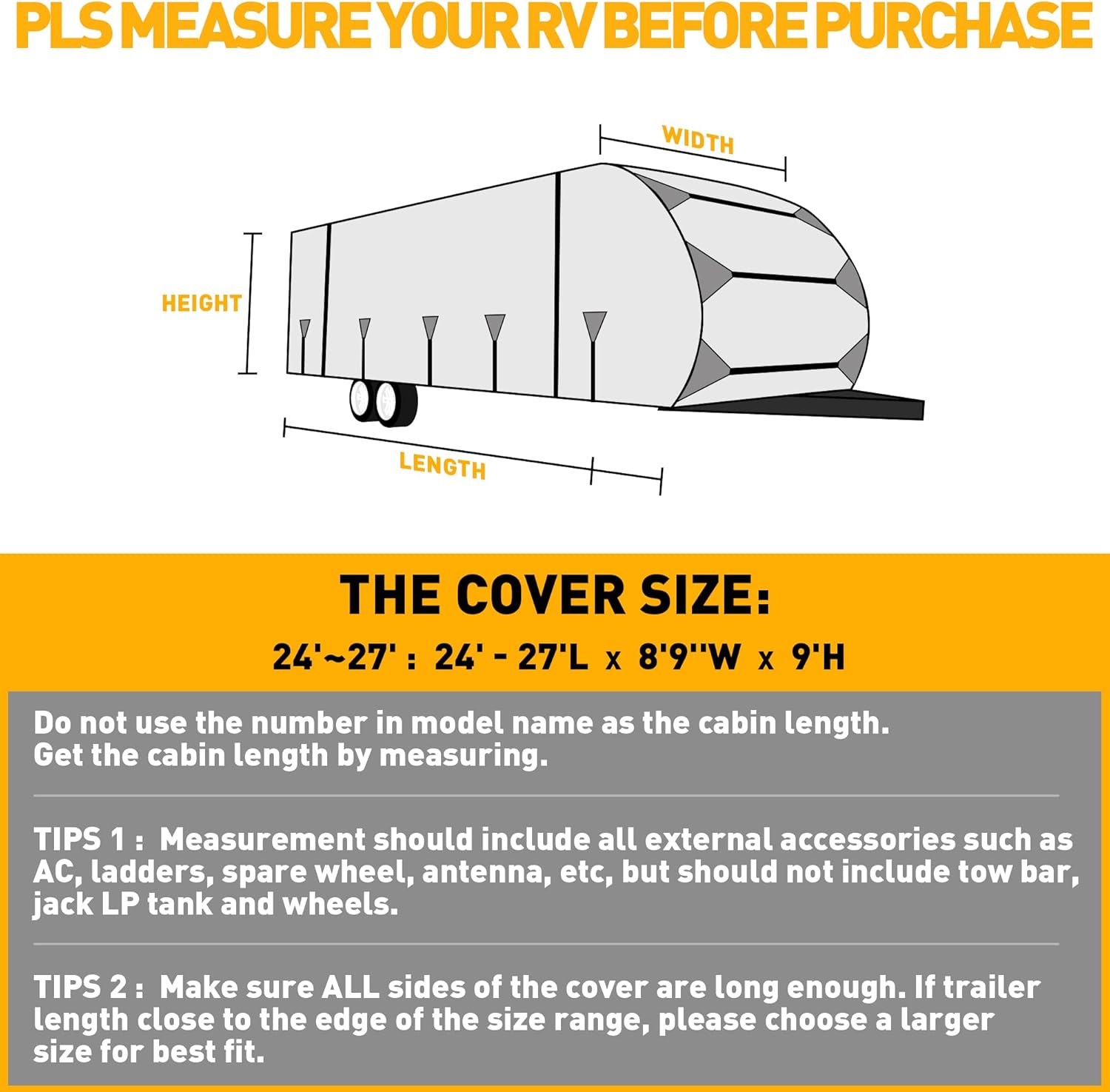 RV Trailer Cover 300D Waterproof Windproof Anti-UV for 24'-27' RV with Jack Cover U478225