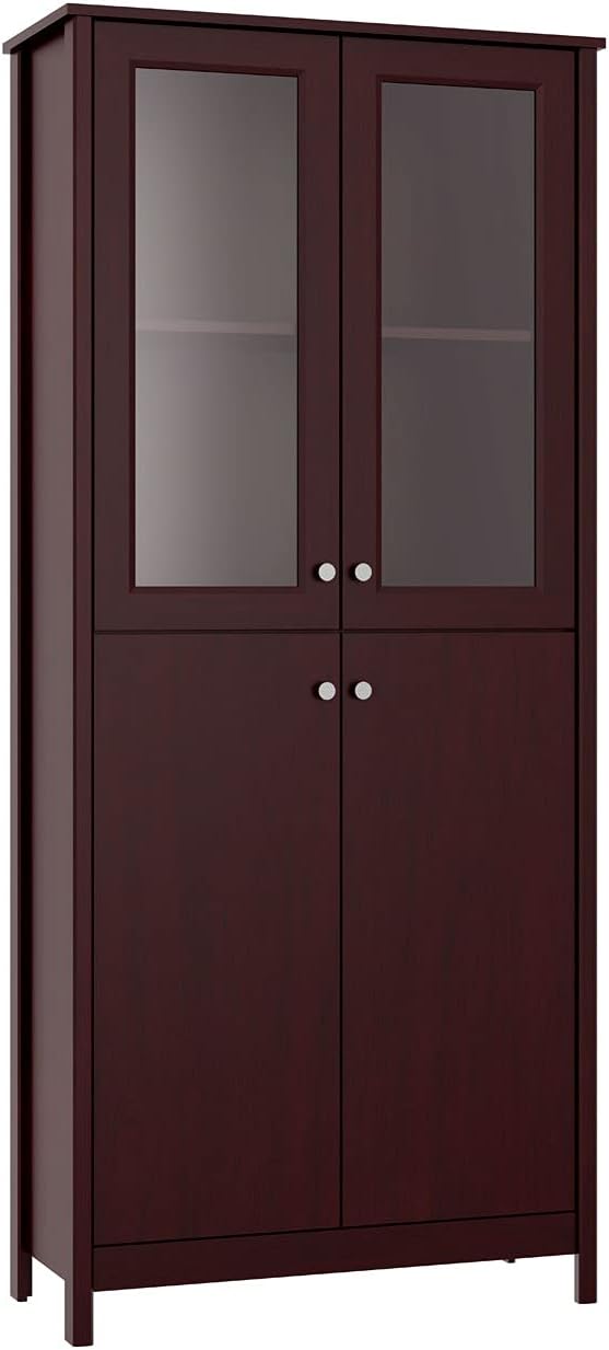 4-Door Bookcase in Grey with Glass and Wood O85192