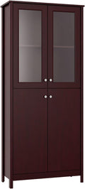 4-Door Bookcase in Grey with Glass and Wood O85192
