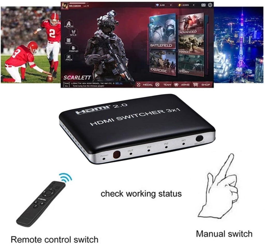 3 Port HDMI Switch HDMI2.0 4K@60Hz with IR Wireless Remote Control, Pack of 2 Y362