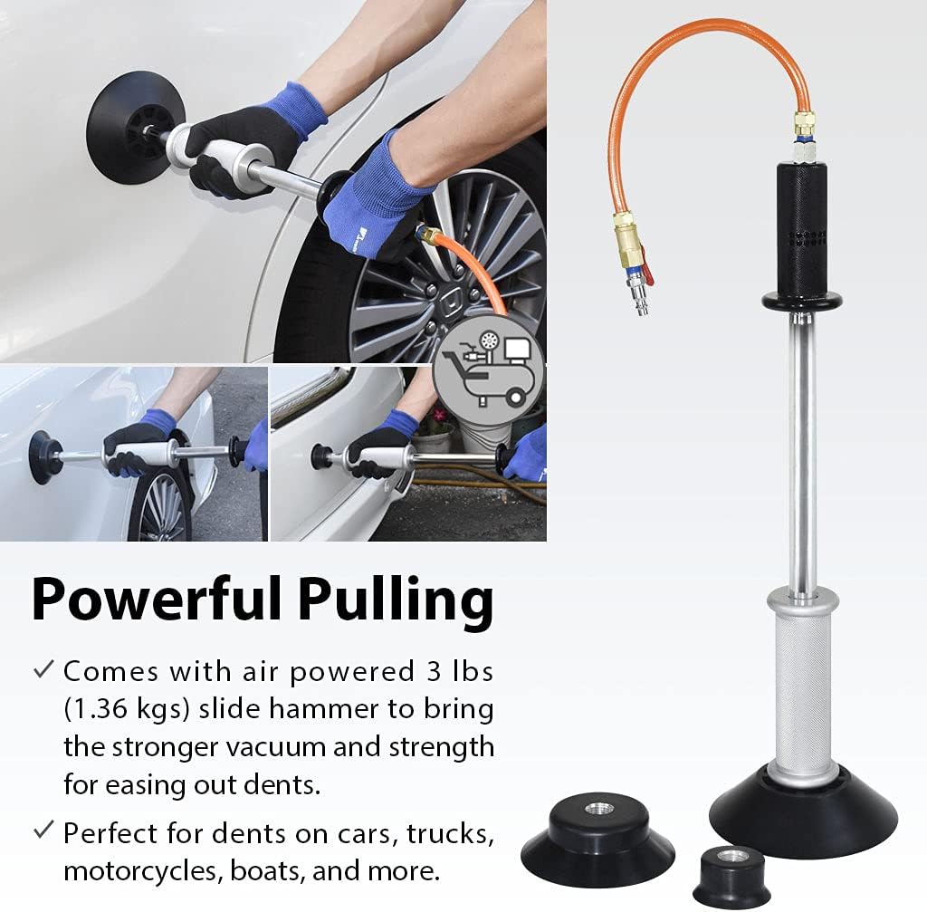 Pneumatic Auto Body Dent Puller Paintless Dent Repair Kit with 3-Piece Pads B27005