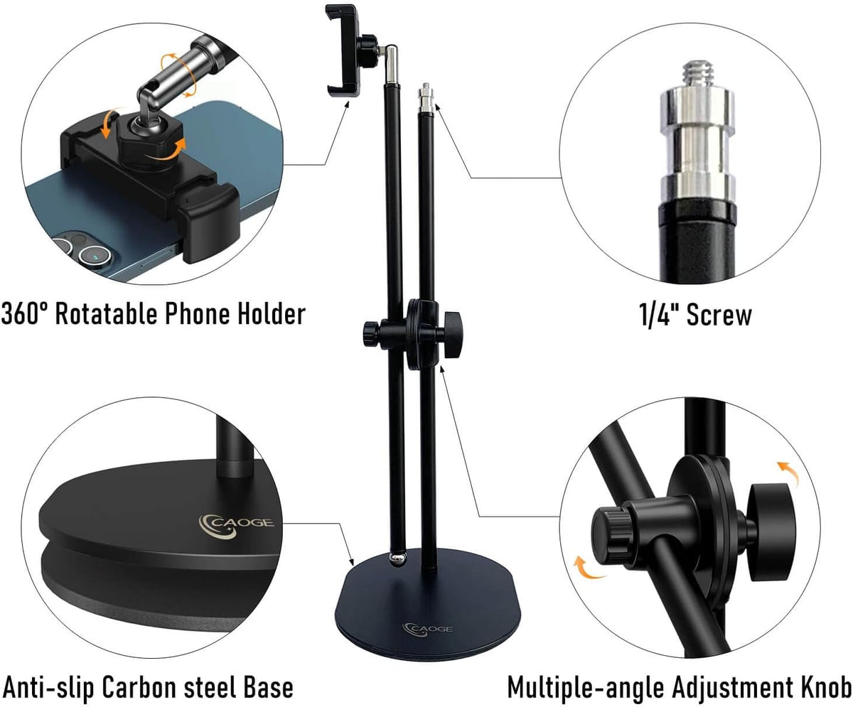 Adjustable Tabletop Phone Mount, 360° Rotation, Long Arm Bracket, Pack of 2 H507
